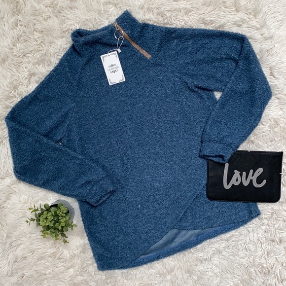 LaMode Fleece Zip Neck Pullover 💗 Blue - Picture 1 of 15